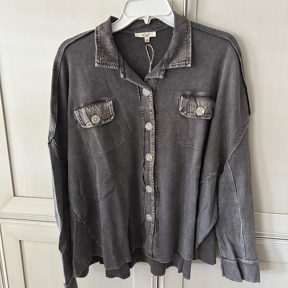 easel Washed Charcoal Button-Up Jacket